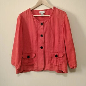 Pursuits Ltd size 16 Linen blazer buttons pockets long Sleeves Boho Vibe Coral